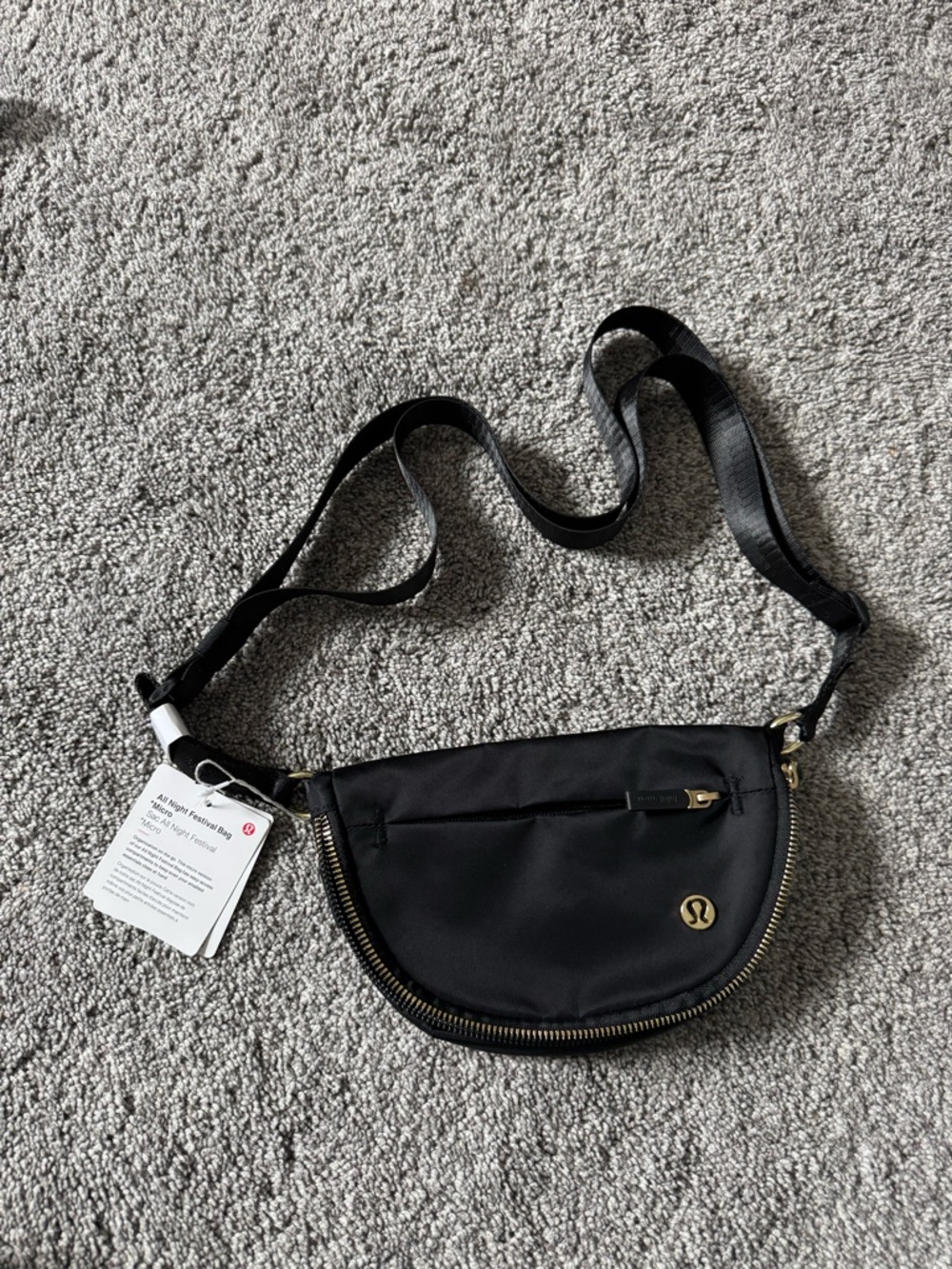 lululemon athletica Black Crossbody Waist Bag with Gold Accents